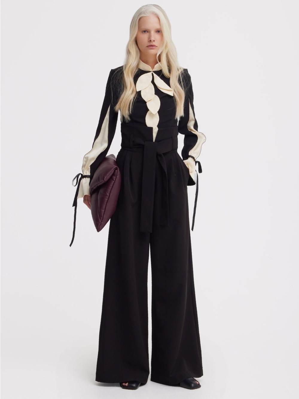 Julia Allert Black High Waist Wide Leg Trousers Large Contemporary Minimalist - Picture 1 of 5